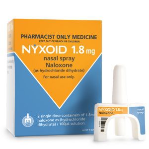 naloxone nasal spray and naloxone packaging